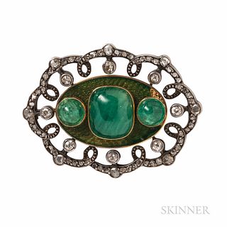 Antique Emerald and Diamond Brooch