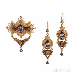 Victorian Gold Brooch and Earrings