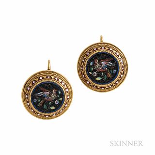 Antique 18kt Gold and Micromosaic Earrings