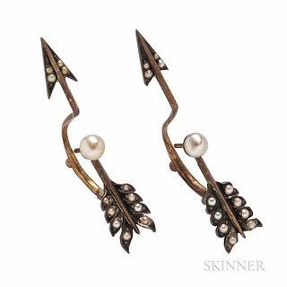 Antique Gold and Pearl Arrow Earrings