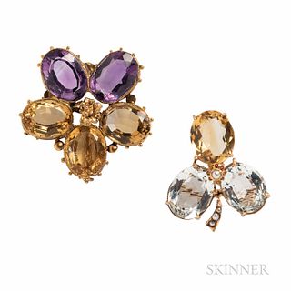 Two Gold Gem-set Brooches