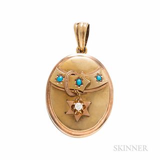 Antique 14kt Gold, Turquoise, and Diamond Locket