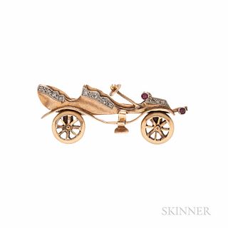 Rose Gold and Diamond Automobile Brooch