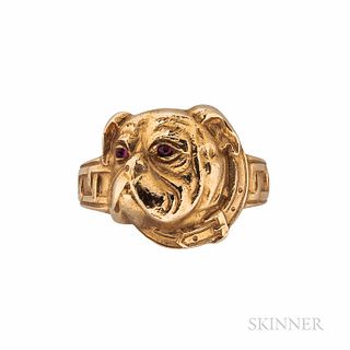 14kt Gold Ring Depicting a Bulldog