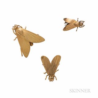 Three Gold Insect Brooches