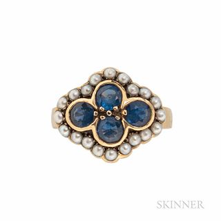 Sapphire and Split Pearl Ring