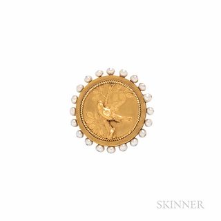 Aesthetic Movement Gold and Pearl Brooch
