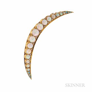 Antique Gold, Opal, and Diamond Crescent Brooch
