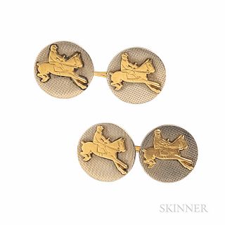 Platinum and 18kt Gold Equestrian Cuff Links