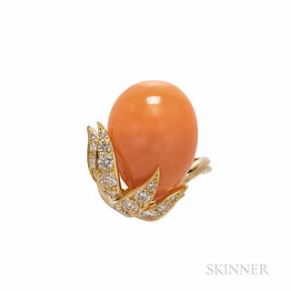 14kt Gold, Coral, and Diamond Ring