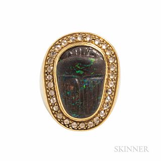 18kt Gold, Black Opal, and Diamond Ring
