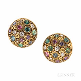 Alex Sepkus 18kt Gold, Diamond, and Gem-set "Blooming Hill" Earrings