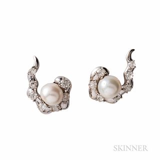 Seaman Schepps Cultured Pearl and Diamond Earclips