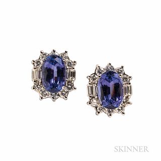 18kt White Gold and Tanzanite Earclips
