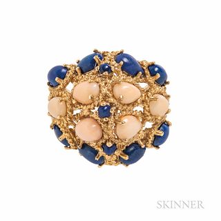 14kt Gold, Coral, and Lapis Ring