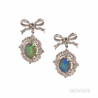 18kt White Gold, Opal, and Diamond Earrings