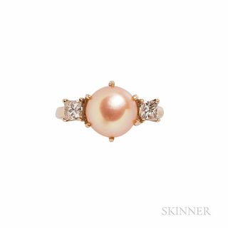 14kt Gold, Freshwater Pearl, and Diamond Ring