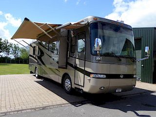 The Monaco Diplomat is an extremely spacious RV that boasts a full seven feet of ceiling height and