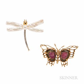 Two 14kt Gold Insect Brooches