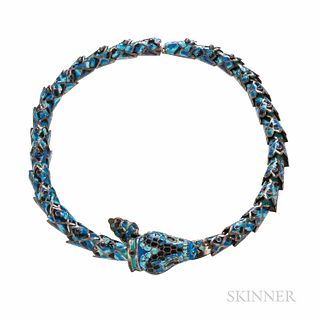 Sterling Silver and Enamel Snake Necklace