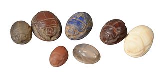 Group of Seven Egyptian Carved Stone Scarabs, 1/2 to 1 inch.