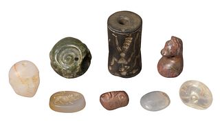 Group of Eight Carved Ancient Seals and Beads.