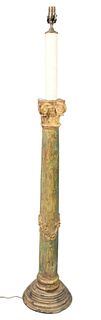 Continental Floor Lamp, carved and painted, in the form of a column, total height 60 inches.