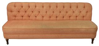 Armless Custom Upholstered Sofa, having tufted back, length 88 inches, height 36 inches.