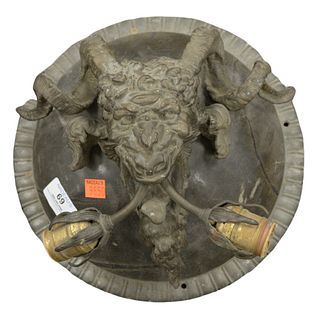 Bronze and Marble Goat Form Two Light Wall Sconce, possibly Caldwell, height 10 inches, width 6 inches.