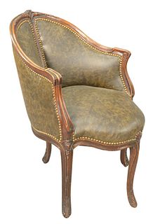 French Walnut Corner Chair, having leather upholstered seat and back, width 24 inches, seat height 18 inches.