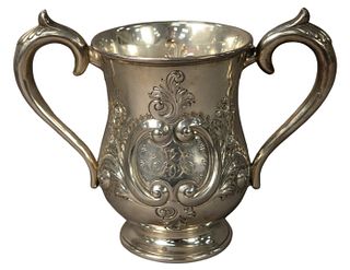 Howard and Company Sterling Silver Trophy, having two handles with repousse sides, marked: Howard and Company, New York, Sterling, Christmas, 1896, on