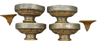 Group of Six Italian Carved Wood Brackets, to include a set of four demilune brackets; along with a pair of small rectangular brackets, largest height