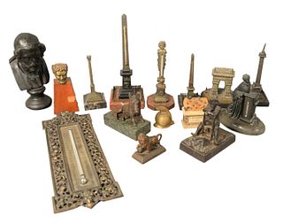 Group of Fifteen Grand Tour Items, to include bronze boar, iron soldier, thermometers, etc., largest height 15 inches.