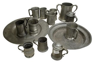 Group of Assorted Pewter Chargers, mugs, etc.