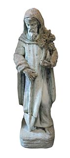 St. Francis Cast Cement Garden Statue, height 32 inches, width 8 inches, depth 8 inches.