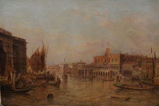 Alfred Pollentine (British, 1836-1890), The Doge's Palace, Venice, oil on canvas, signed lower right: A. Pollentine, 16" x 24", signed and titled on t