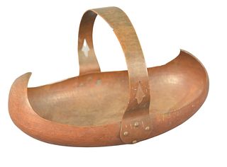 Dirk Van Erp Hand Hammered Copper Flower Basket, marked to the underside 'Dirvan Erp' having the form of a lighthouse, height 6 1/2 inches, width 7 in