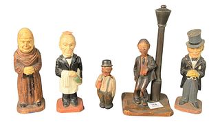 Group of Five Carved and Painted Wood Folk Floral Corkscrews and Bottle Openers, tallest height 10 1/2 inches.