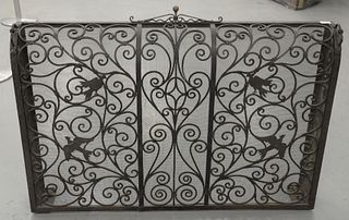 Iron and Mesh Firescreen, having four birds, height 35 inches, width 49 inches.