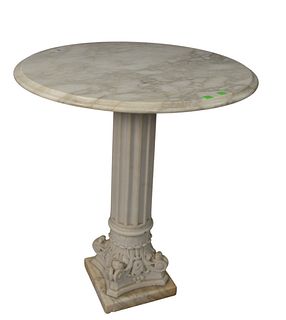 Marble Table on Marble Pedestal, height 26 inches, diameter 24 1/2 inches.