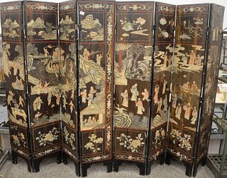 Eight Panel Coromandel Chinese Screen, two sided, height 71 1/2 inches, length approximately 112 inches, (middle separated).
