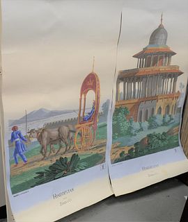 Three Zuber Panoramic Wallpaper Panels, in the Hindustan pattern, 21st century, numbers 9, 8, 12, 14' x 28".