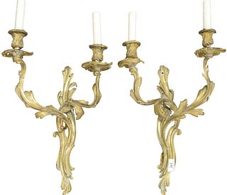 Pair of Louis XV Brass Wall Sconces, height 25 inches.