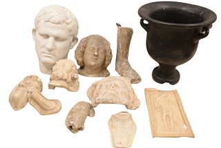 Eleven Piece Group, to include Roman Greek pottery urn, and a group of Grand Tour plaster figural copies, largest height 13 1/2 inches.