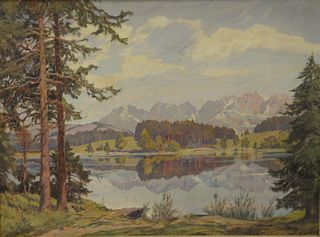 Leopold Beran (Austrian, 1884 - 1965), Lake in the Alps, oil on canvas, signed lower right "Leopold Beran," 18" x 24". Provenance: Wally Findlay Galle