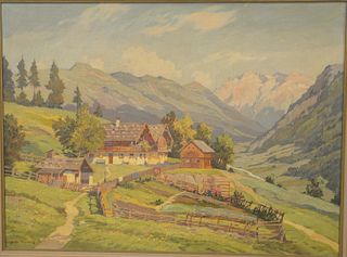 Leopold Beran (Austrian, 1884 - 1965), mountaintop farm, oil on canvas, signed lower left "Leopold Beran," 23" x 31". Provenance: Wally Findlay Galler