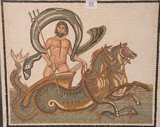 Mosaic Stone Inlaid Panel, depicting man in chariot, 18 1/2" x 22".