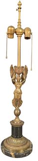 Figural Empire Style Two Light Lamp, having angel form shaft mounted on circular marble base, overall height 30 1/2 inches.