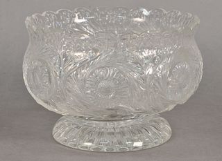 Thomas Webb Engraved Rock Crystal Style Footed Bowl, having seven engraved flowers amongst spiral flutes, resting on round engraved base, height 6 1/2