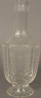 Cut Glass Decanter, having etched panels with squirrels, birds, and figures, possibly Thomas Webb, height 9 inches.